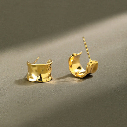 Geometry Irregular Wide C Shape 925 Sterling Silver Stud Earrings