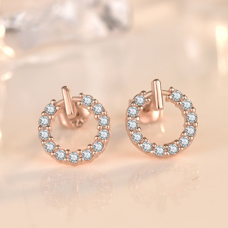 Geometry Round CZ Circle 925 Sterling Silver Stud Earrings