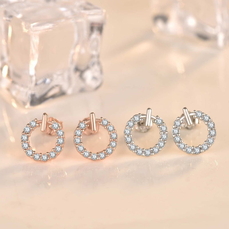 Geometry Round CZ Circle 925 Sterling Silver Stud Earrings