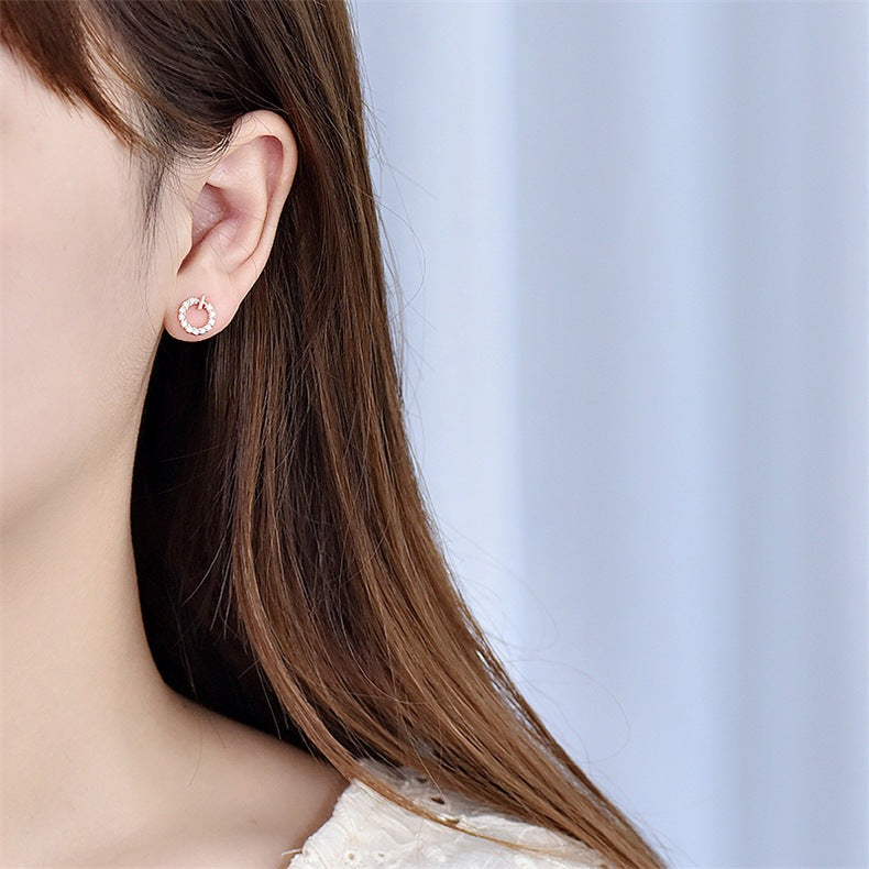 Geometry Round CZ Circle 925 Sterling Silver Stud Earrings