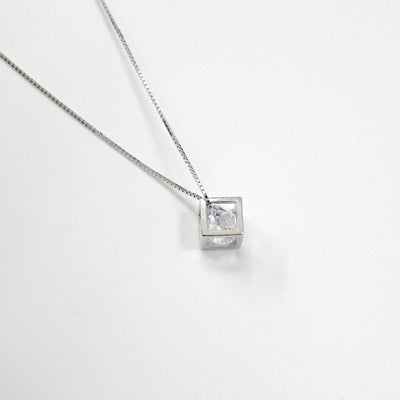 Gift Geometry CZ Magic Cube Hollow 925 Sterling Silver Necklace