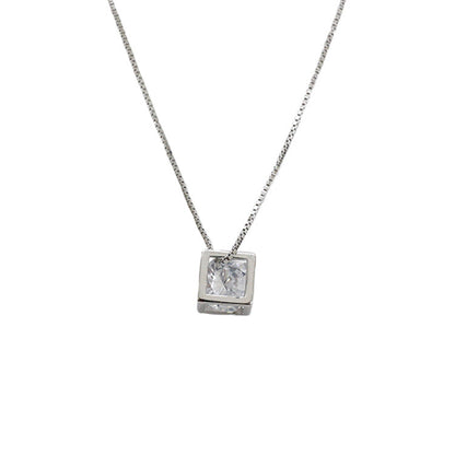 Gift Geometry CZ Magic Cube Hollow 925 Sterling Silver Necklace