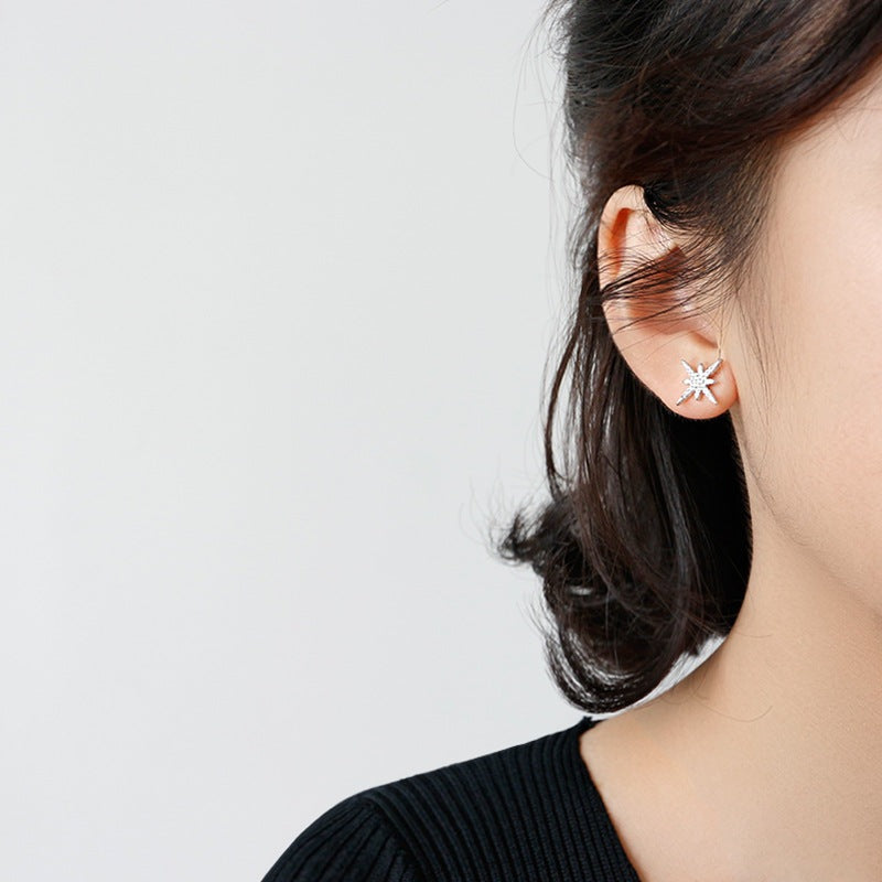 Girl CZ Cross Stars 925 Sterling Silver Stud Earrings