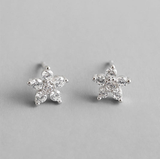 Girl CZ Plum Blossom Flower 925 Sterling Silver Stud Earrings