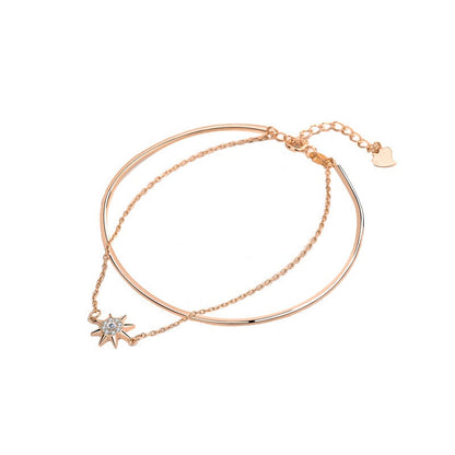 Girl Double Layer CZ Octagonal Star 925 Sterling Silver Bracelet