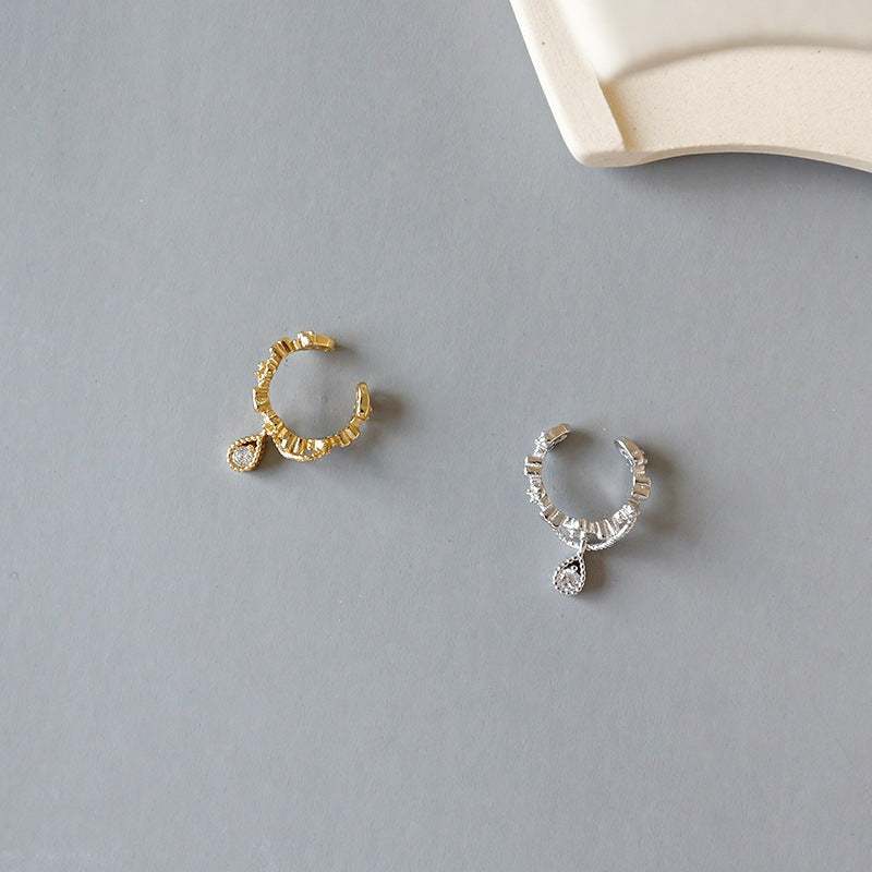 Girl Four Leaf Clover Waterdrop 925 Sterling Silver Non-Pierced Earring Single