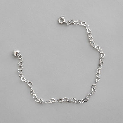 Girl Hollow Heart To Heart 925 Sterling Silver Bracelet