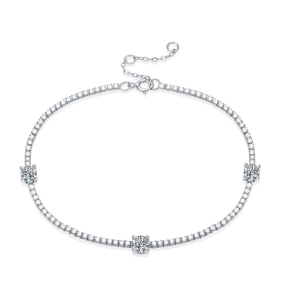 Girl Mini Six Claw Moissanite CZ Round Chain 925 Sterling Silver Bracelet