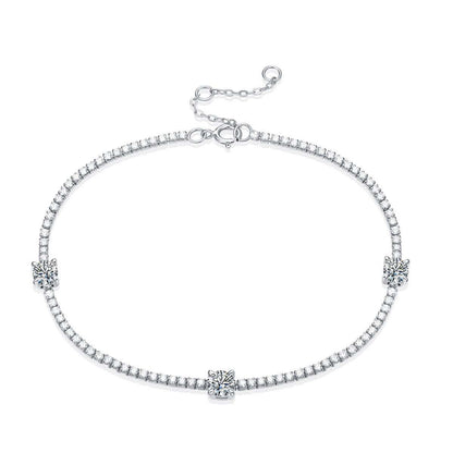 Girl Mini Six Claw Moissanite CZ Round Chain 925 Sterling Silver Bracelet
