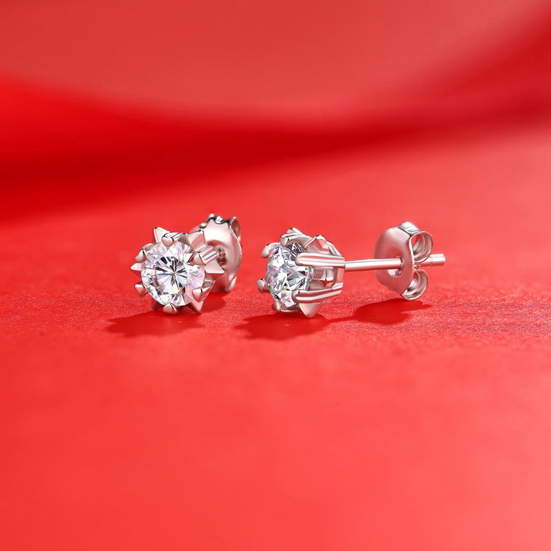 Girl Moissanite CZ Snowflake 925 Sterling Silver Stud Earrings
