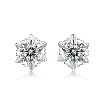 Girl Moissanite CZ Snowflake 925 Sterling Silver Stud Earrings