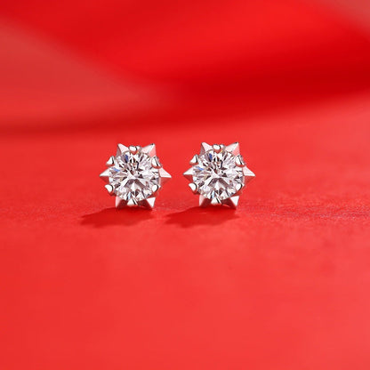 Girl Moissanite CZ Snowflake 925 Sterling Silver Stud Earrings