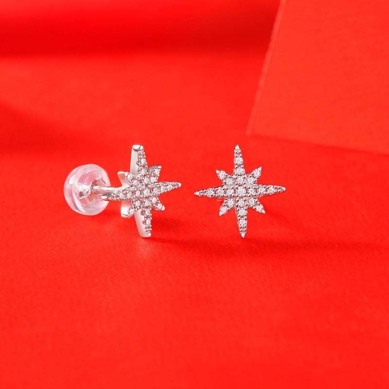 Girl Shining Moissanite CZ Meteor Star 925 Sterling Silver Stud Earrings