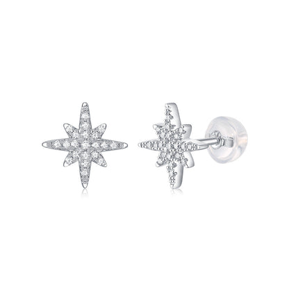 Girl Shining Moissanite CZ Meteor Star 925 Sterling Silver Stud Earrings