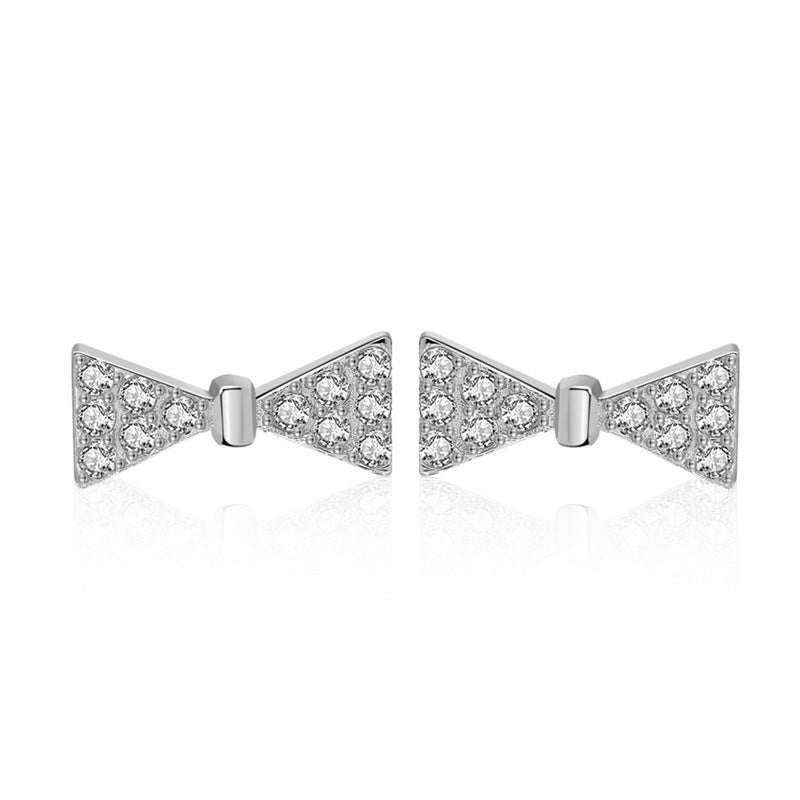 Girl Sweet CZ Mini Bow-knot 925 Sterling Silver Hoop Earrings