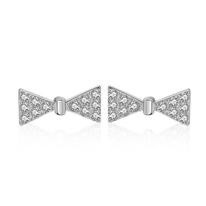 Girl Sweet CZ Mini Bow-knot 925 Sterling Silver Hoop Earrings