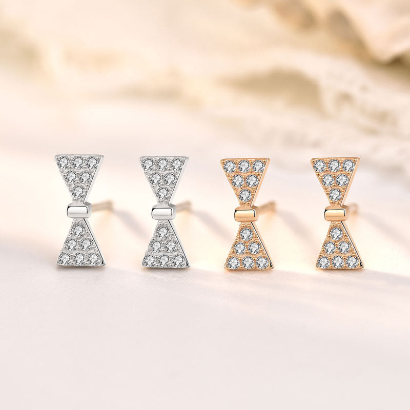 Girl Sweet CZ Mini Bow-knot 925 Sterling Silver Hoop Earrings