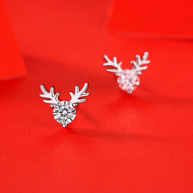 Graduation Moissanite CZ Deers 925 Sterling Silver Stud Earrings