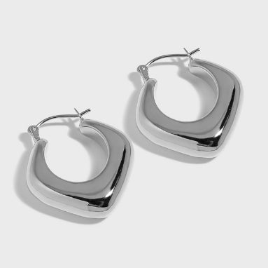 Holiday Geometry Hollow Rhombus 925 Sterling Silver Hoop Earrings