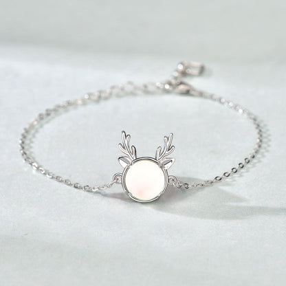 Holiday Natural Moonstone Elk Animal 925 Sterling Silver Bracelet