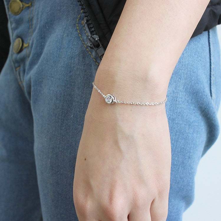Holiday Simple Round CZ Hollow Chain 925 Sterling Silver Bracelet