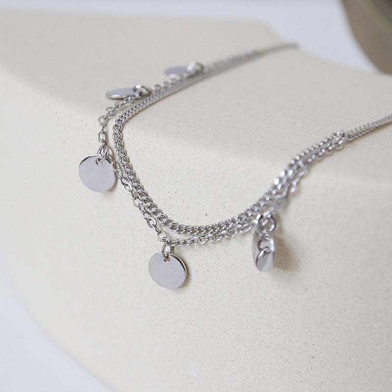 Hot Double Layers Sequins 925 Sterling Silver Anklet