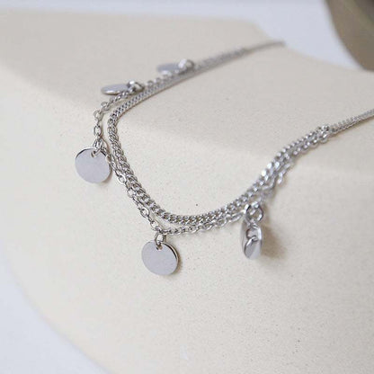 Hot Double Layers Sequins 925 Sterling Silver Anklet