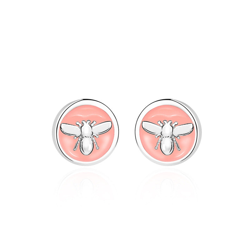Hot Round Cute Honey Bee 925 Sterling Silver Stud Earrings