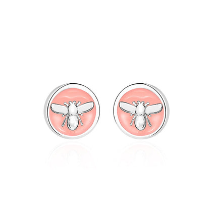 Hot Round Cute Honey Bee 925 Sterling Silver Stud Earrings