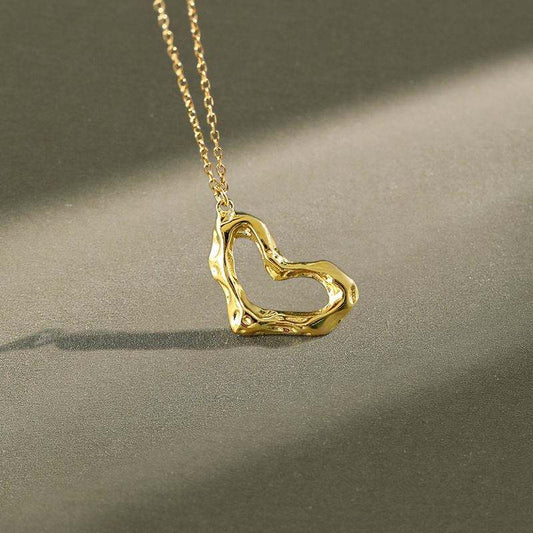 Irregular Hollow Heart 925 Sterling Silver Necklace