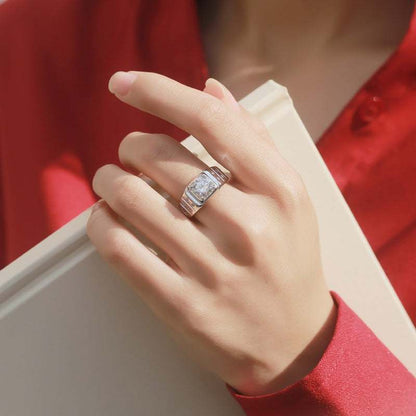 Men's Round Moissanite CZ Belt 925 Sterling Silver Adjustable Ring