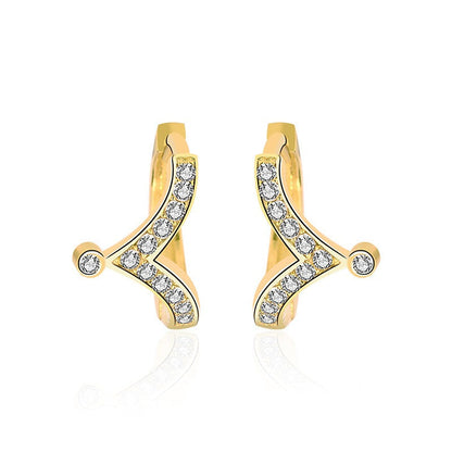 Mini CZ V Shape Crown 925 Sterling Silver Hoop Earrings