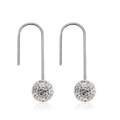 Modern CZ Round Ball 925 Sterling Silver Dangling Earrings