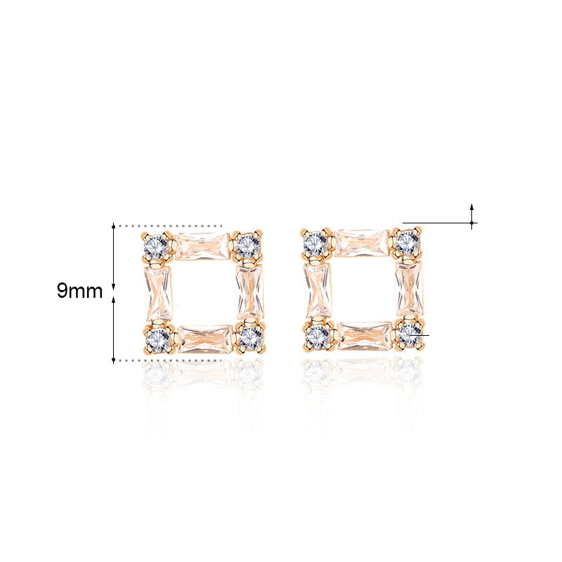 Office Geometry CZ Hollow Square 925 Sterling Silver Stud Earrings