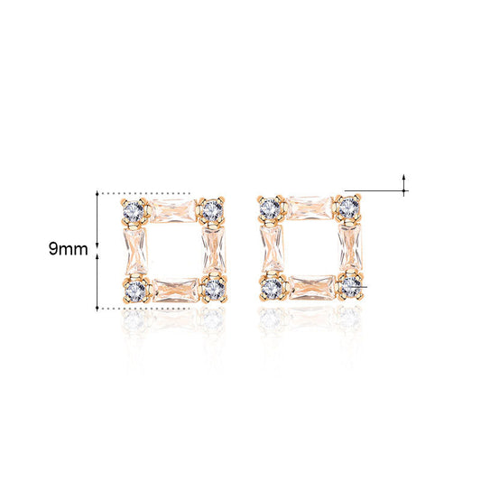 Office Geometry CZ Hollow Square 925 Sterling Silver Stud Earrings