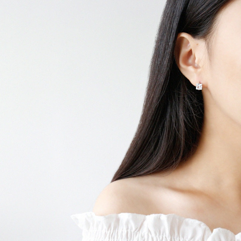 Office Geometry Radiant CZ 925 Sterling Silver Hoop Earrings