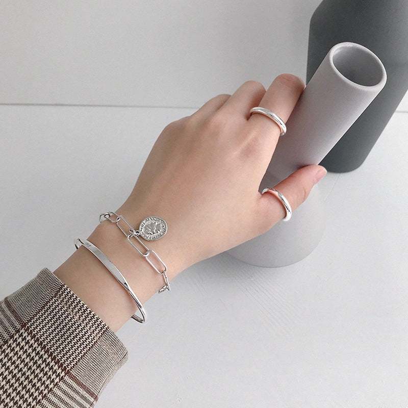 Office Portrait Coin Curb Chain 925 Sterling Silver Bracelet