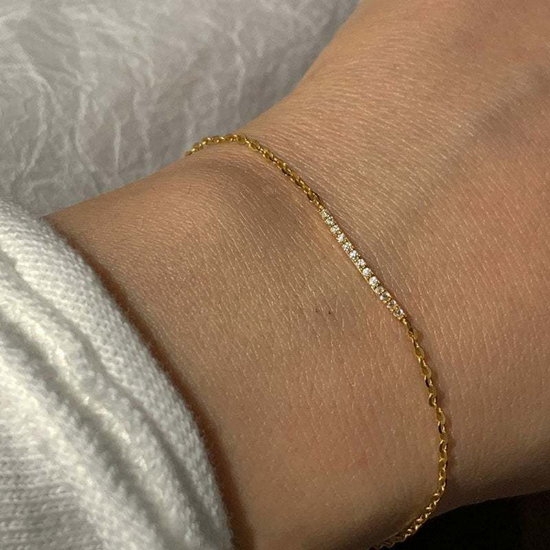 Office Simple Double Layers CZ Lines 925 Sterling Silver Bracelet
