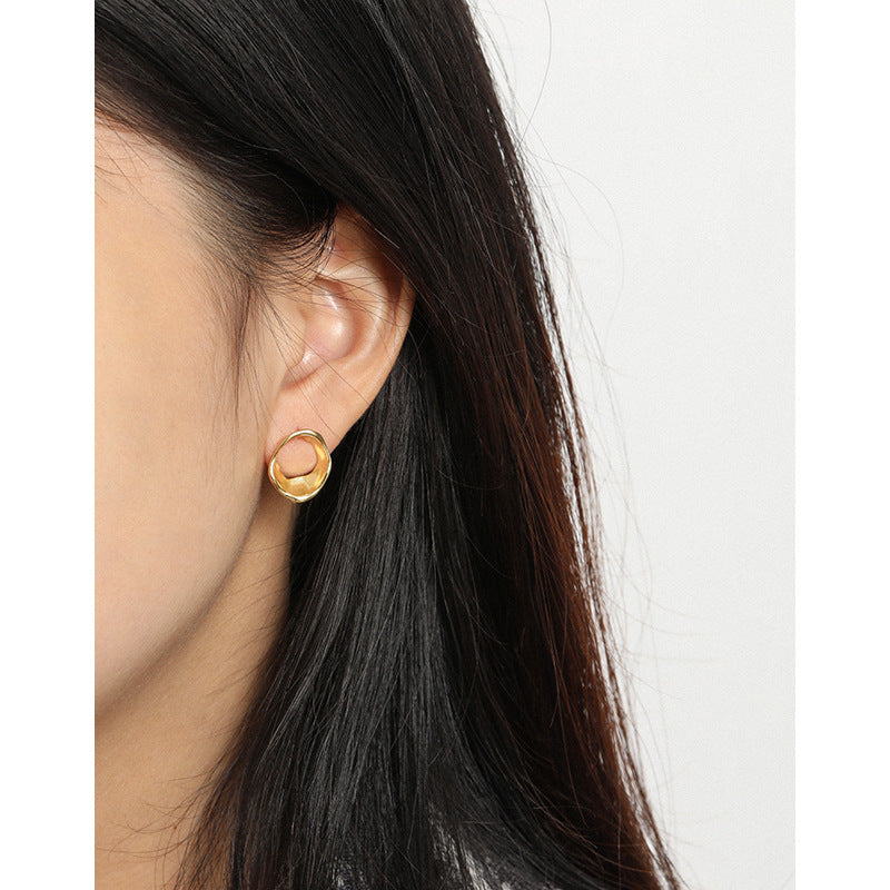 Party Geometry Irregular Circle 925 Sterling Silver Stud Earrings