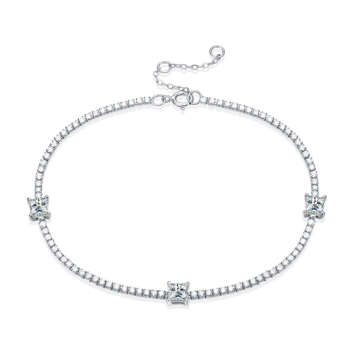 Party Square Moissanite CZ Chain 925 Sterling Silver Bracelet