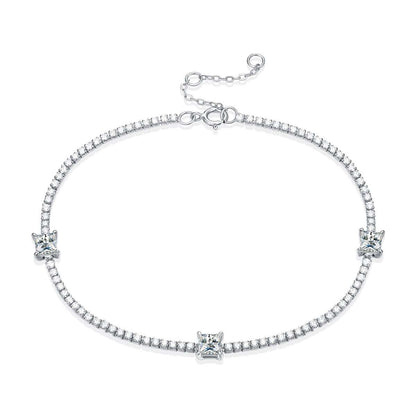 Party Square Moissanite CZ Chain 925 Sterling Silver Bracelet