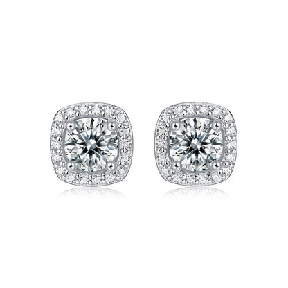Promise Geometry Moissanite CZ Square 925 Sterling Silver Stud Earrings