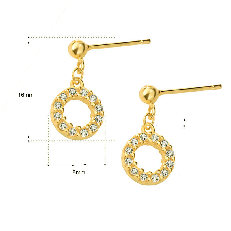 Simple CZ Hollow Loop Circle 925 Sterling Silver Dangling Earrings