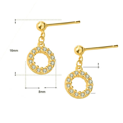 Simple CZ Hollow Loop Circle 925 Sterling Silver Dangling Earrings