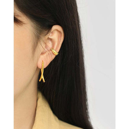 Simple Cross X Shape 925 Sterling Silver Dangling Earrings