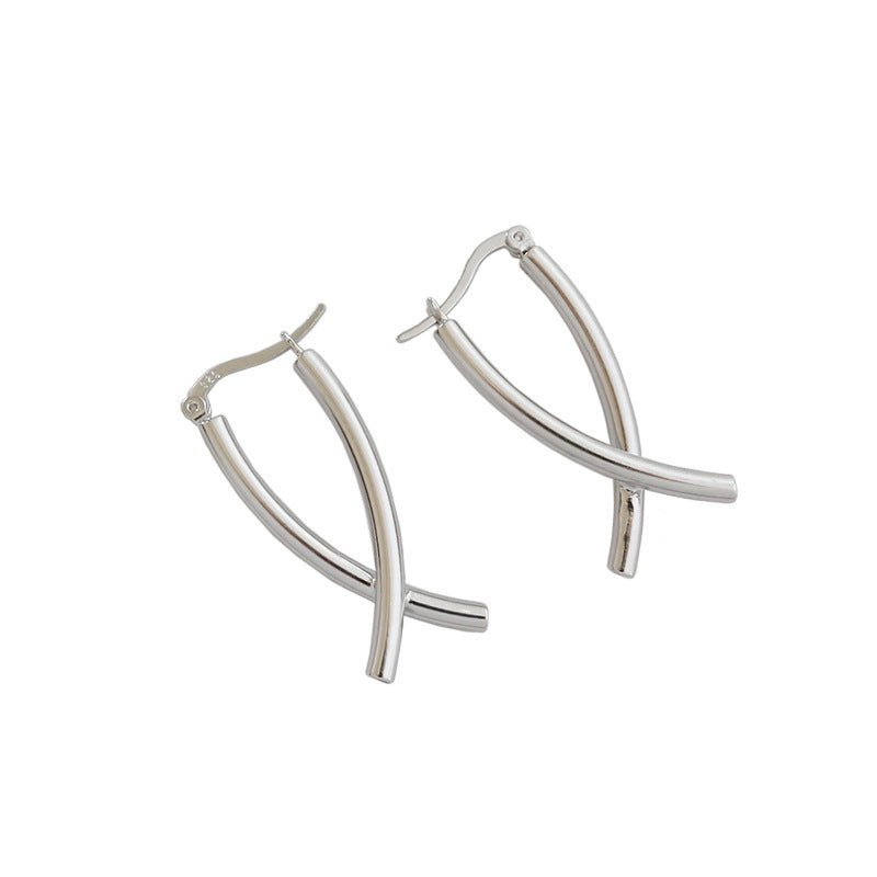 Simple Cross X Shape 925 Sterling Silver Dangling Earrings