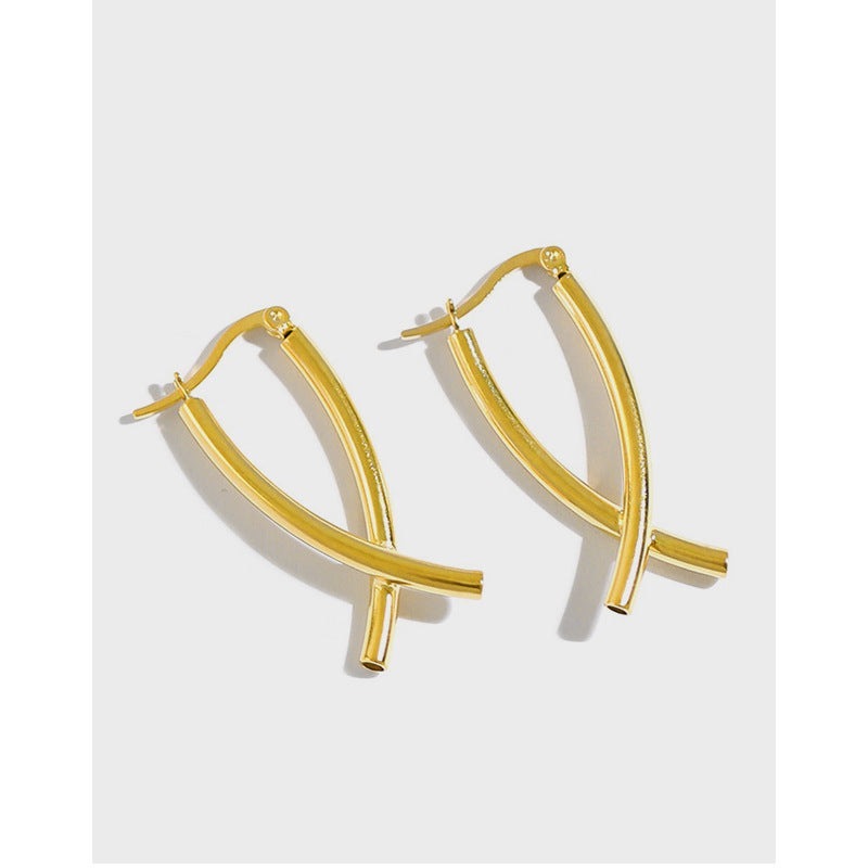 Simple Cross X Shape 925 Sterling Silver Dangling Earrings