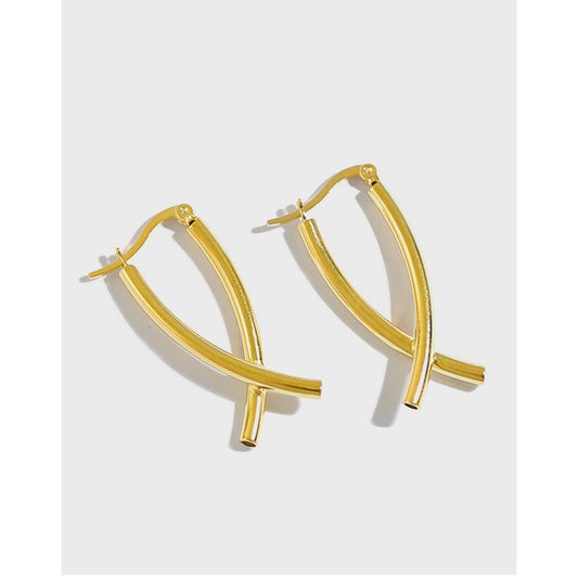 Simple Cross X Shape 925 Sterling Silver Dangling Earrings