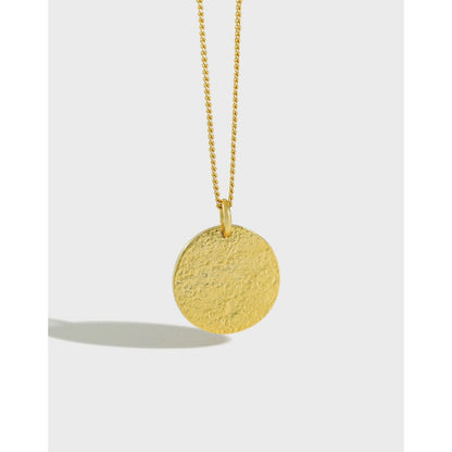 Simple Geometry Frosting Round Tag 925 Sterling Silver Necklace