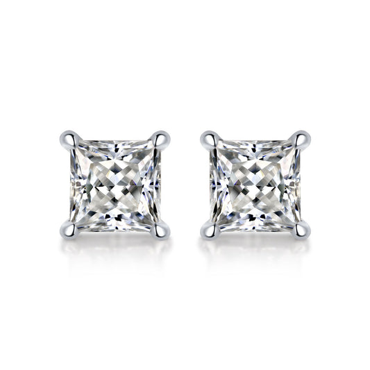 Simple Geometry Moissanite CZ Baguette 925 Sterling Silver Stud Earrings